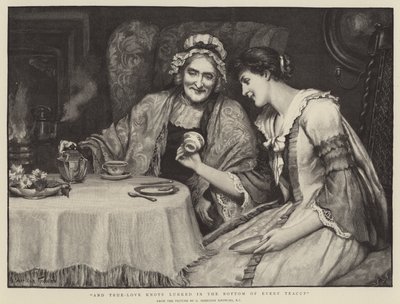 En ware liefdesknoopjes schuilden in de bodem van elke theekop door George Sheridan Knowles